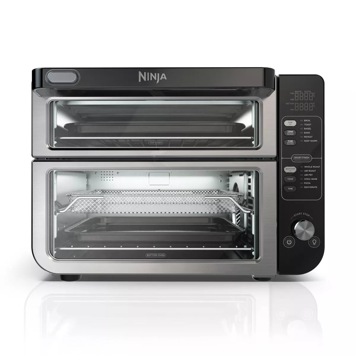 12-in-1 Double Oven with FlexDoor, FlavorSeal Smart Finish, Rapid Top Oven, Convection and Air Fry Bottom Oven DCT401