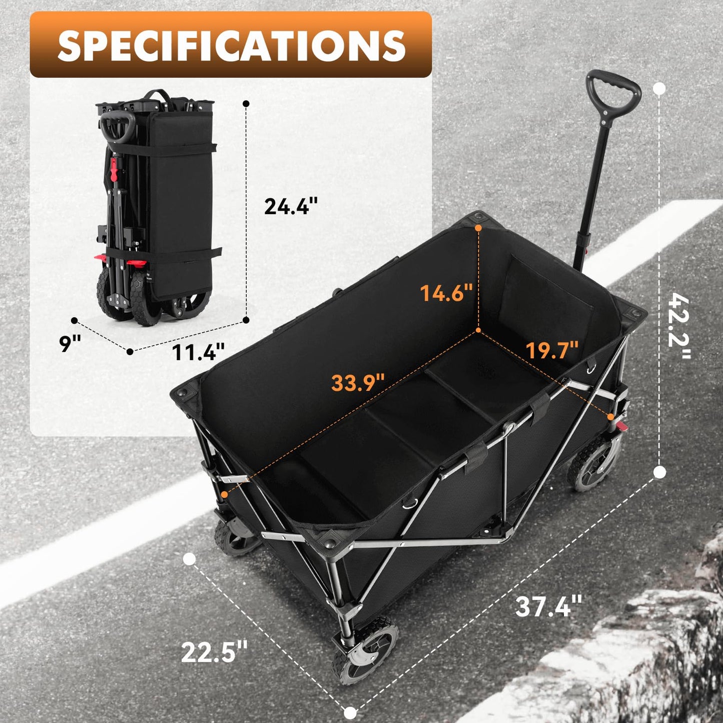 HIKENTURE Collapsible Wagon - 330LBS All-Terrain Beach Cart