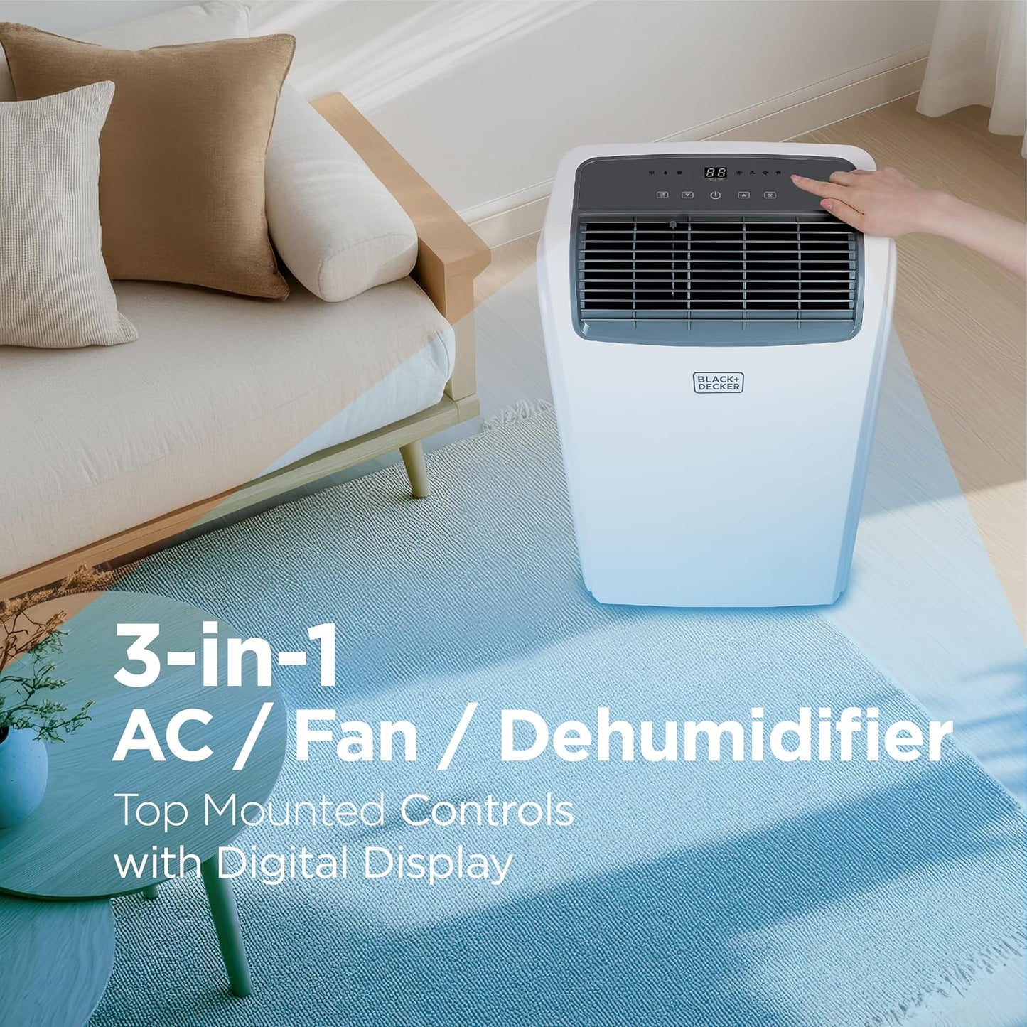 BLACK+DECKER 10,000 BTU Portable Air Conditioner for Rooms up to 450 Sq. Ft. with Remote – White