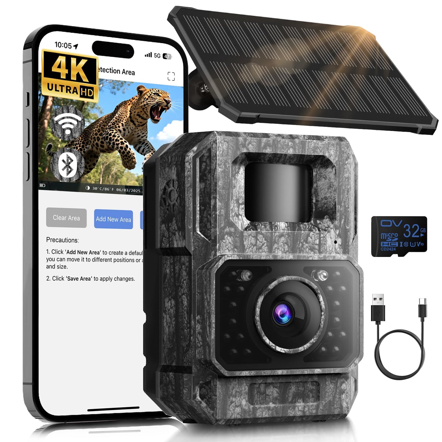 MAXDONE Solar Trail Camera WiFi Bluetooth - 4K 64MP Night Vision
