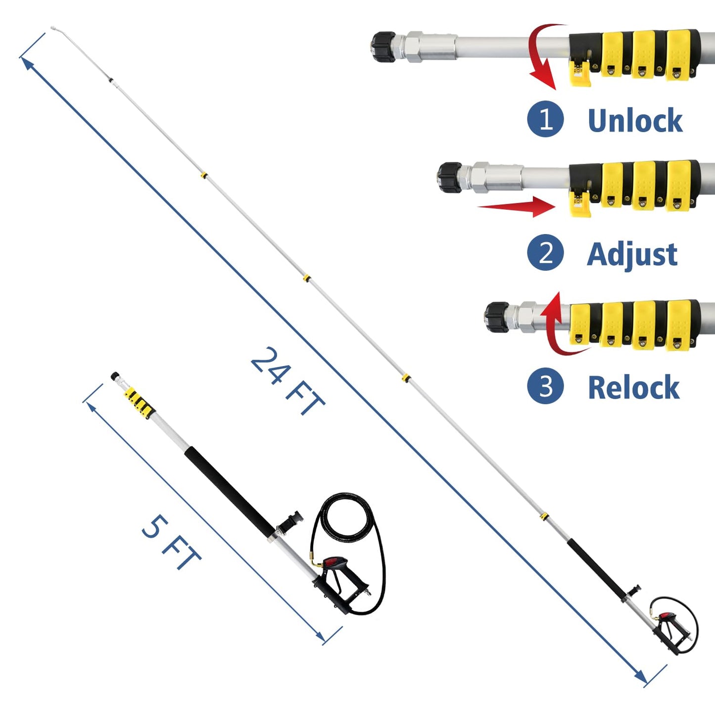 JANZ Aluminum 24 FT Telescoping Pressure Washer Wand
