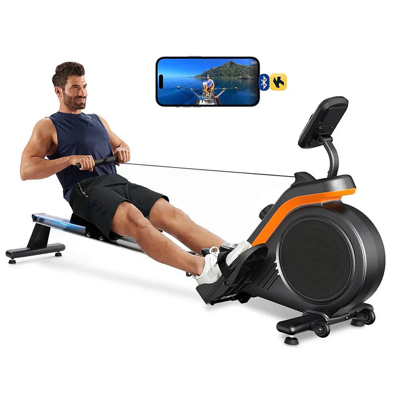 Magnetic/Water Rowing Machine 350 LB Weight Capacity - Foldable Rower for Home Use with Bluetooth, App Supported, Tablet Holder and Comfortable Seat Cushion