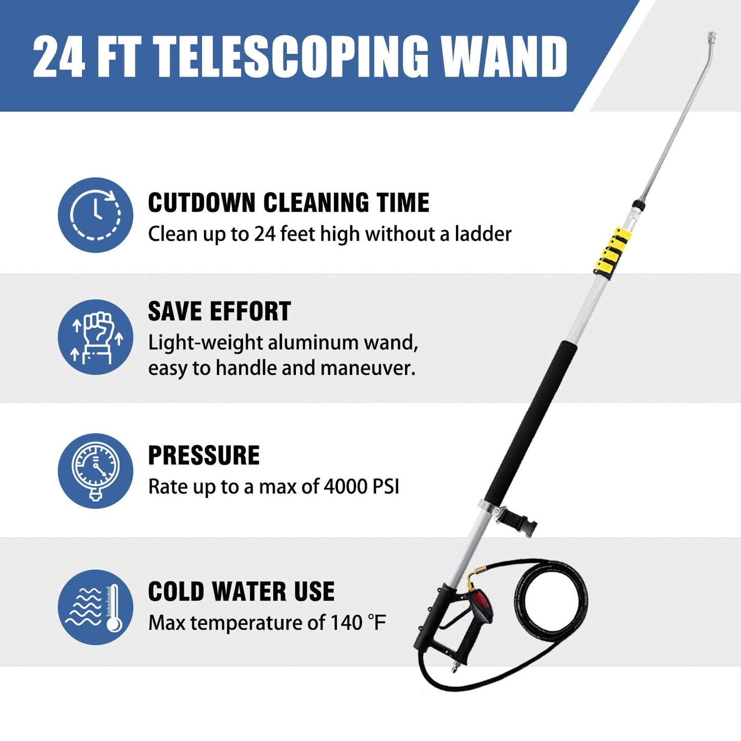 JANZ Aluminum 24 FT Telescoping Pressure Washer Wand