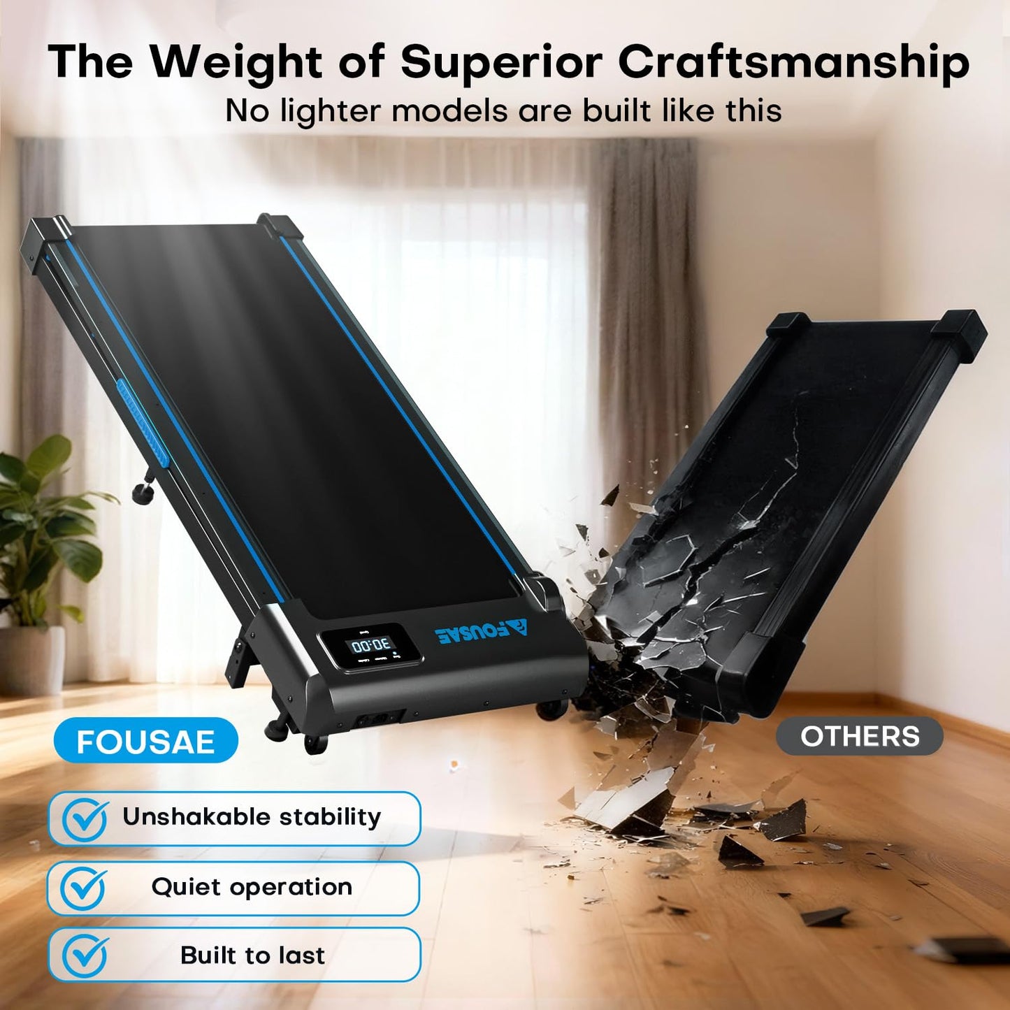 FOUSAE Walking Pad Treadmill for Home, 6.2MPH, 350LBS Capacity