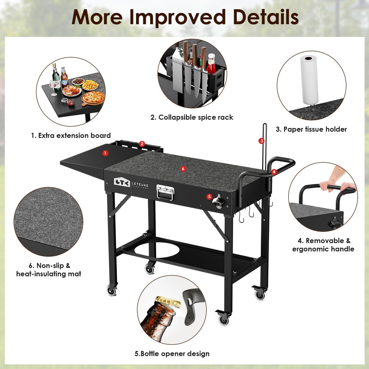LETEUKE Grill Cart for Blackstone Griddle - Portable BBQ Table