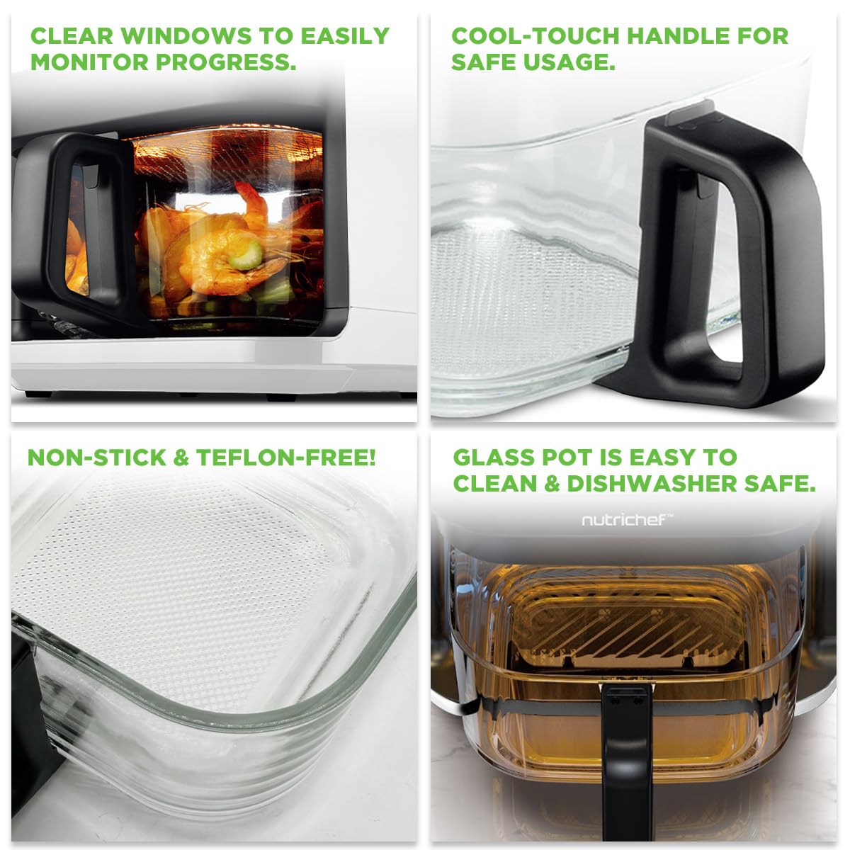 NUTRICHEF 5.8 Quart Air Fryer with Transparent Fry Bowl