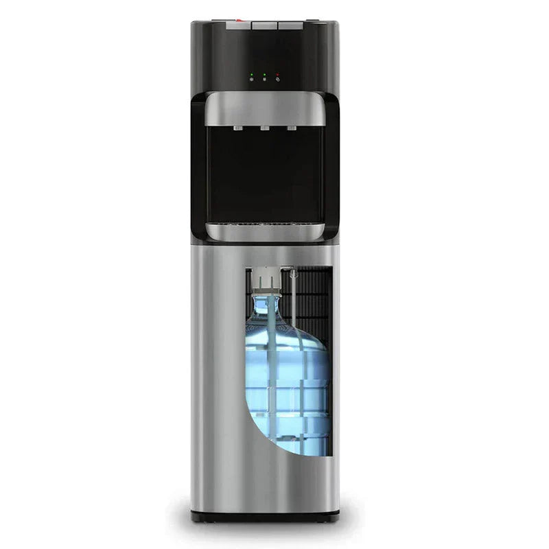 Bottom Loading Water Cooler Dispenser for 5 Gallon Bottles - 3 Temperatures with Hot, Room & Cold Spouts, Child Safety Lock, LED Display with Empty Bottle Alert, Stainless Steel