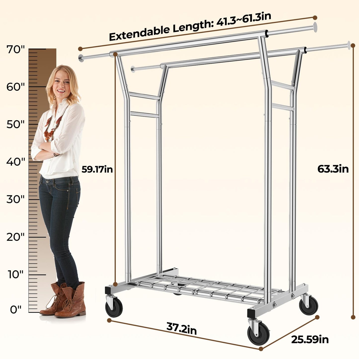 HYSEYY Heavy Duty Rolling Clothes Rack with Shelves 700LBS