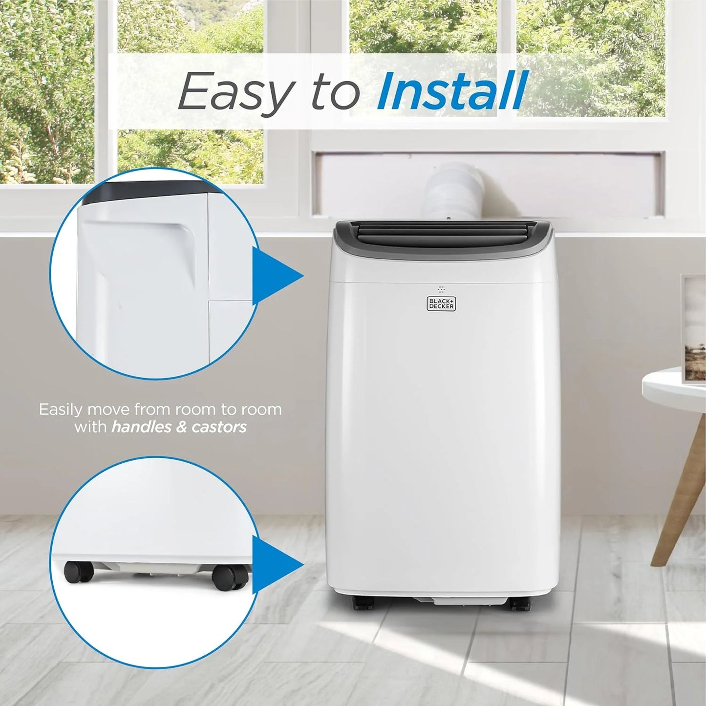 BLACK+DECKER 10,000 BTU Portable Air Conditioner for Rooms up to 450 Sq. Ft. with Remote – White